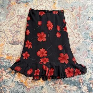 Vintage 90s / Y2K romantic femme silk rose midi skirt